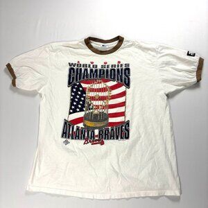Vintage Atlanta Braves Starter 1995 World Series Ringer T Shirt White XL MLB USA